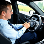 ** A professional driving instructor, fully clothed in appropriate attire, patiently guiding a student in a driving simulator, safe for work, family-friendly environment, perfect anatomy, well-formed hands, professional setting.

**