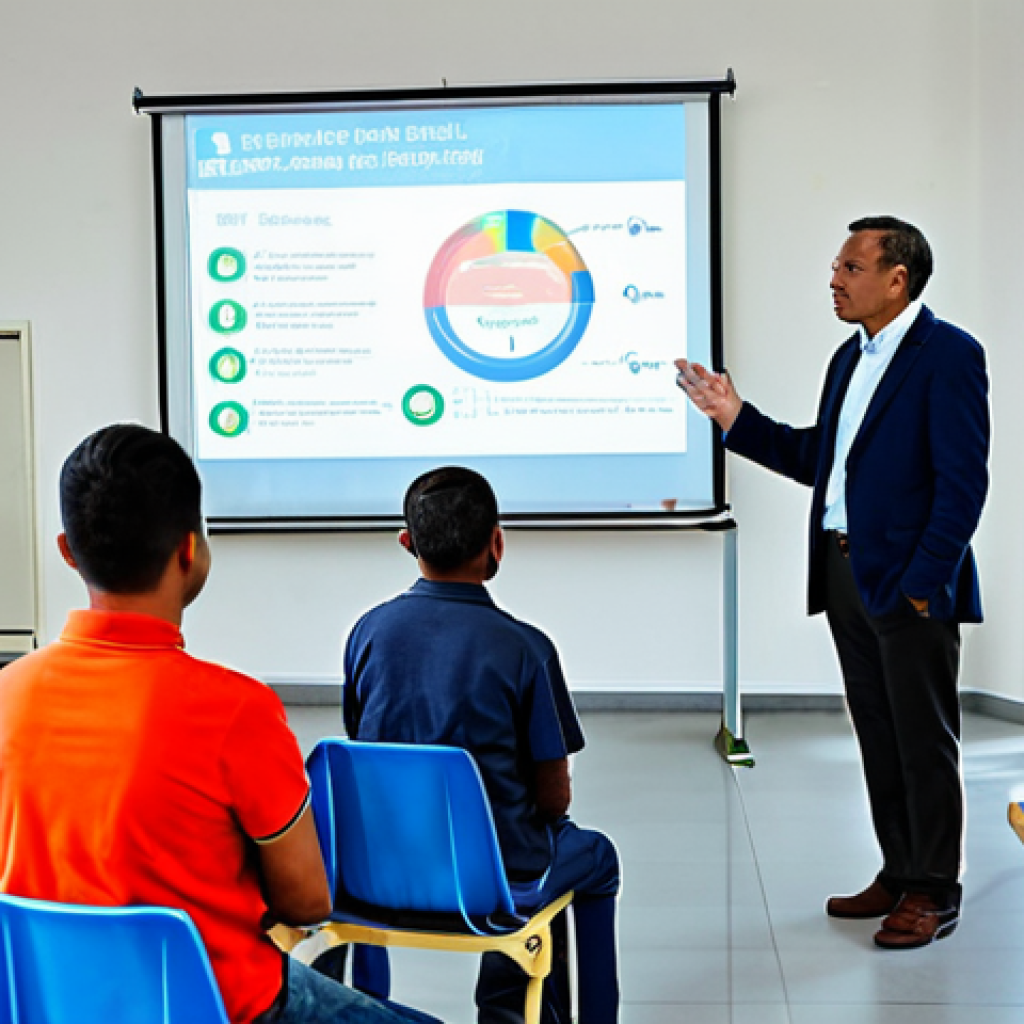 Road Safety Education**

"A diverse group of people (driver, pedestrian, cyclist) attentively participating in a road safety education seminar in a modern community center.  The instructor is using a visual aid to explain traffic rules. Fully clothed, modest attire, appropriate content, safe for work, perfect anatomy, correct proportions, professional setting, bright and informative.  Emphasize learning and community awareness. High quality."

**