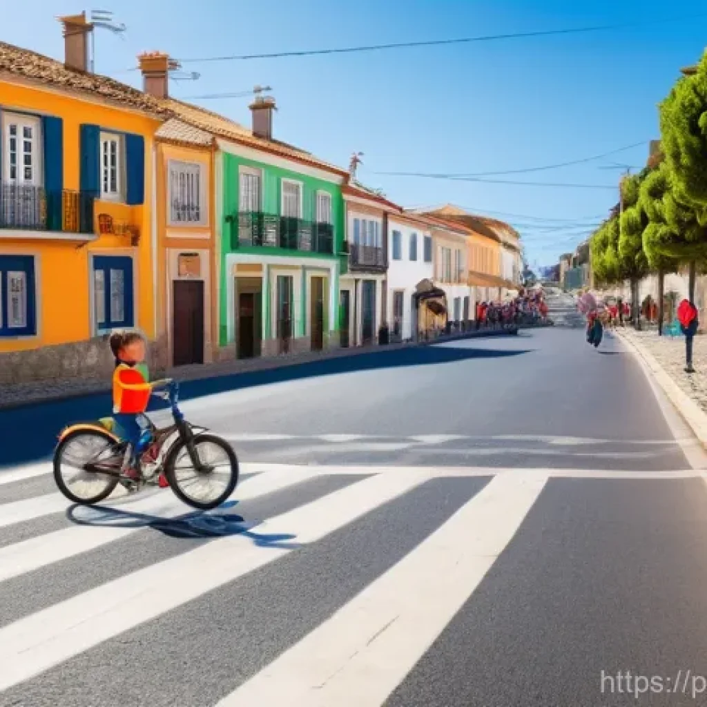 도로교통사와 관련된 커뮤니티 참여 - **Prompt 1: Community-Led Road Safety Education in a Portuguese Village**
"A vibrant, wide-angle...