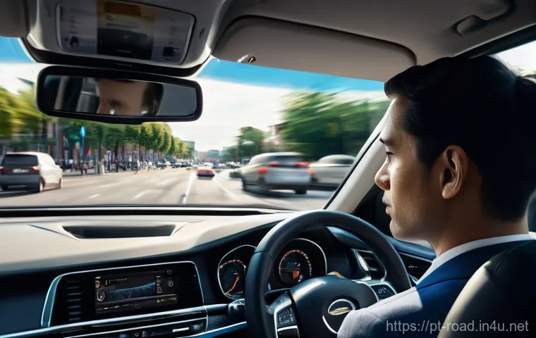 도로교통사 실무에서의 문제 해결 능력 - **A Focused Driver with a Mental Map:** A person in their late 30s, with an attentive and calm expre...