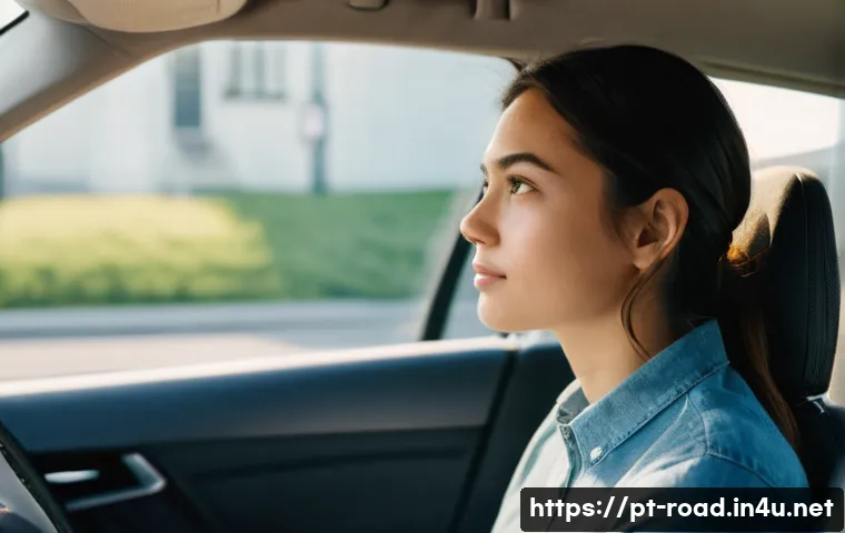 도로교통사 실기시험 준비에서 실수 줄이기 - **Prompt:** A young adult, male or female, seated confidently in the driver's seat of a modern, clea...