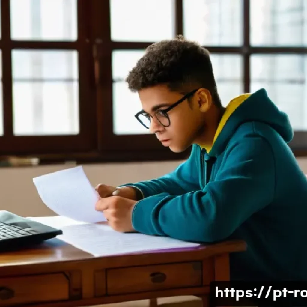 도로교통사 필기시험 성공 비법 - A detailed study scene showing a young adult Brazilian student attentively reading the Brazilian Tra...