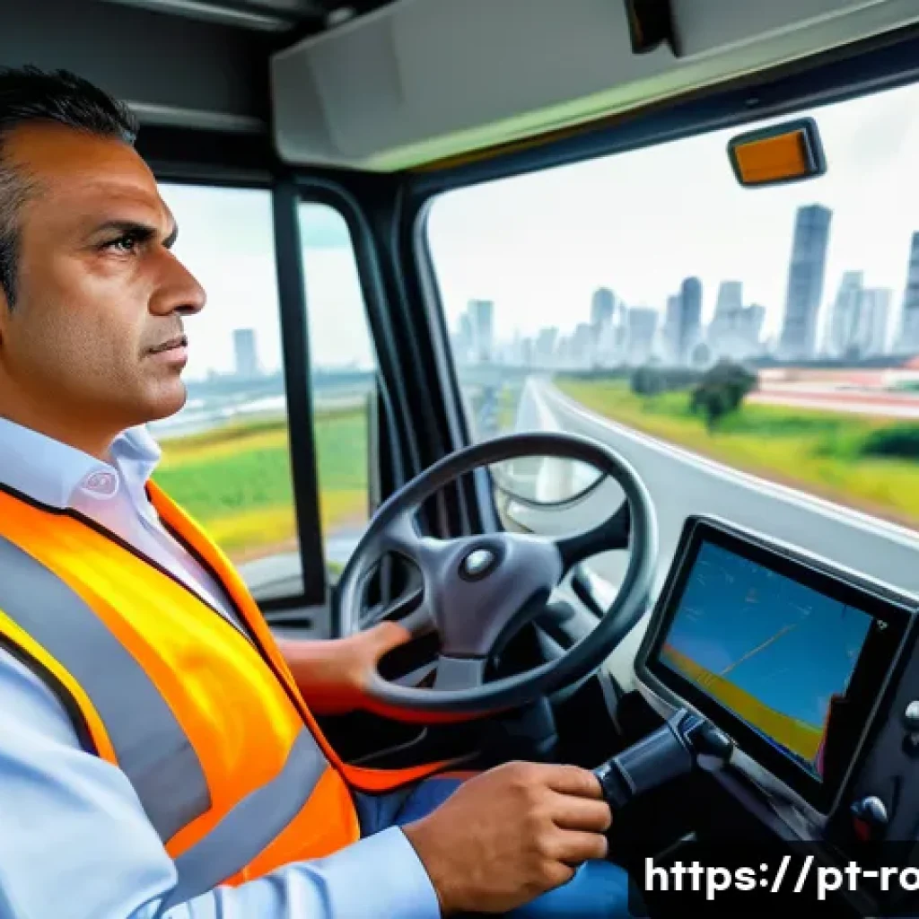 도로교통사 연봉 수준별 직무 차이 - A professional Brazilian commercial truck driver wearing a high-visibility safety vest and a seatbel...