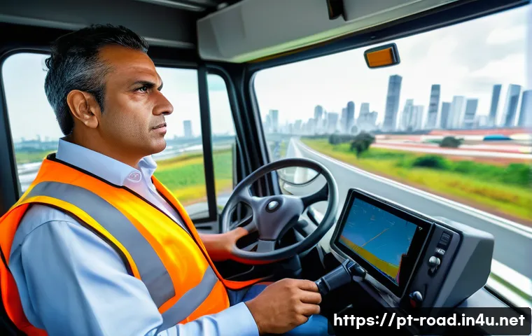 도로교통사 연봉 수준별 직무 차이 - A professional Brazilian commercial truck driver wearing a high-visibility safety vest and a seatbel...