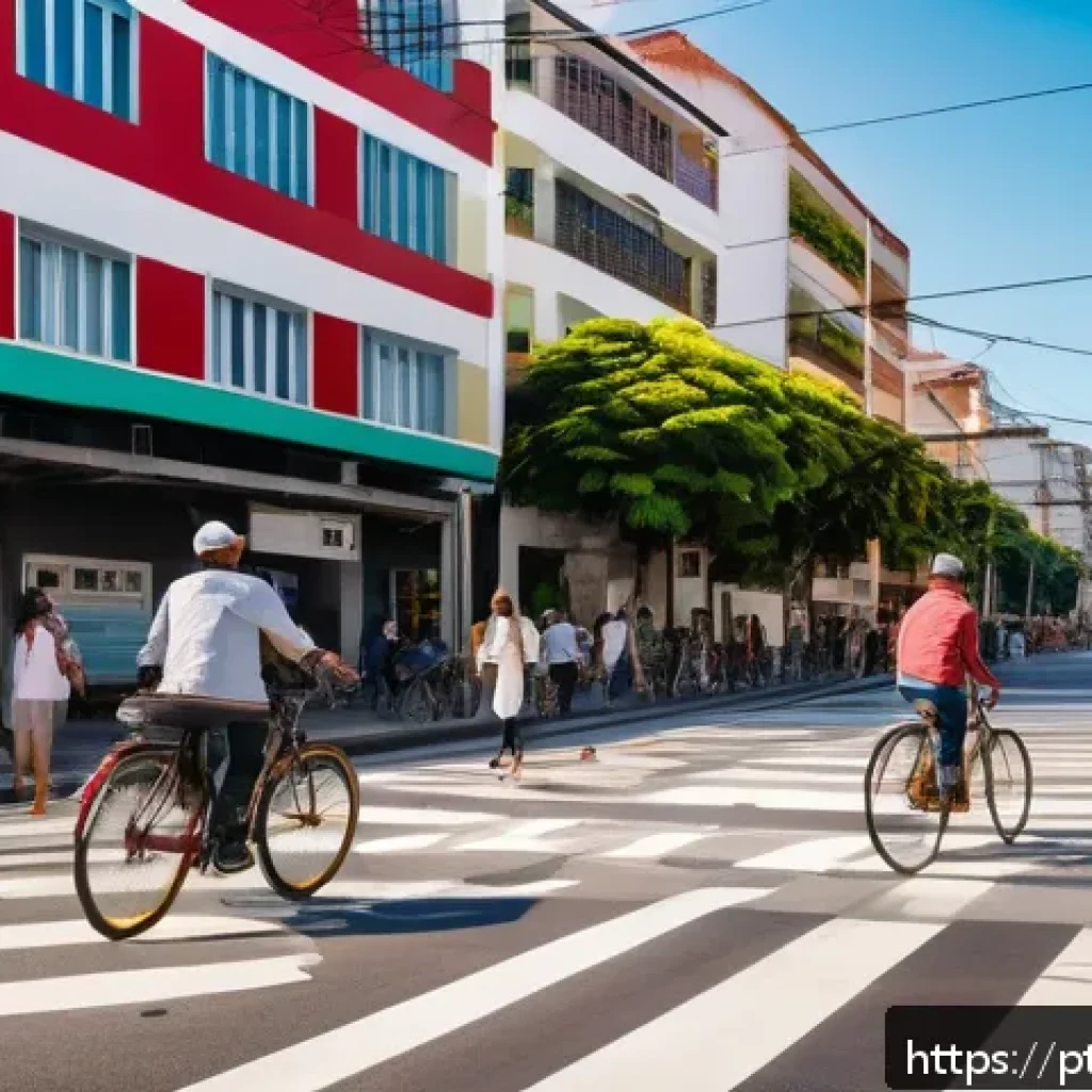 도로교통사 직무에서 중요한 윤리적 가이드 - A vibrant urban street scene in a medium-sized Brazilian city, showcasing a well-designed road with ...