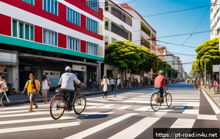 도로교통사 직무에서 중요한 윤리적 가이드 - A vibrant urban street scene in a medium-sized Brazilian city, showcasing a well-designed road with ...