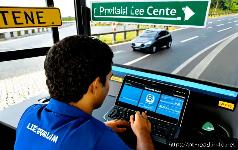 Home 17 도로교통사 시험의 최신 동향 - Photorealistic modern Brazilian driver licensing exam center, adult learner seated at a clean comput...