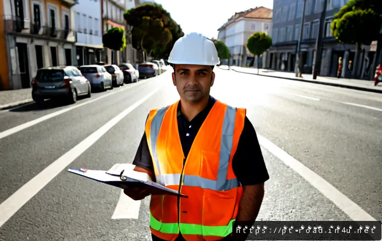 도로교통사 자격증 취득 후 해외 취업 - Photorealistic Brazilian road traffic safety professional in a crisp reflective vest and hard hat, s...