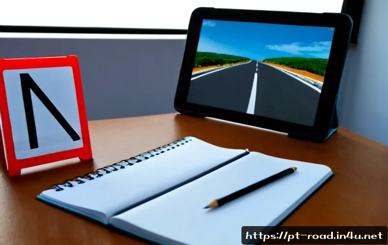 Home 17 도로교통사 시험 준비를 위한 효과적인 자료 - Photorealistic study desk for preparing for a Portuguese-speaking country driving theory exam, open ...
